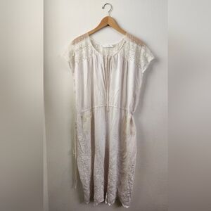 ASTR The Label Dress Eyelet Lace Boho Midi Deep V-Neck Front Slit Ivory White XL
